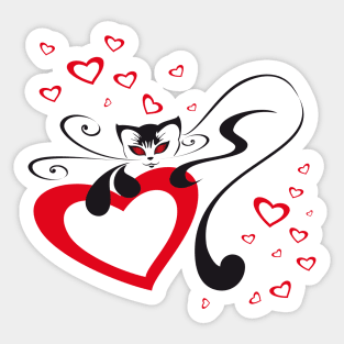 Cat with Hearts Sticker